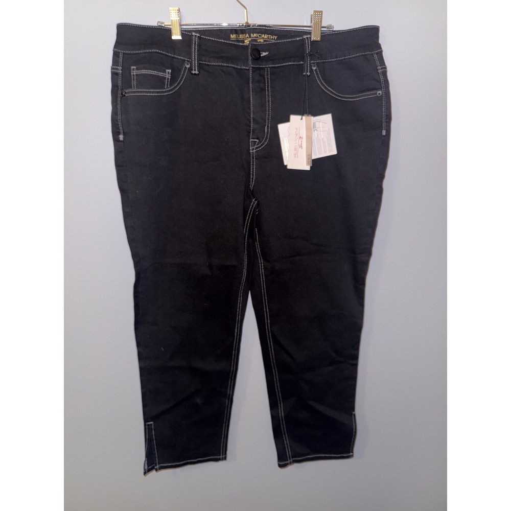 Melissa McCarthy Seven7 Black Pencil Jeans White Stitch Cropped 18W NEW- READ